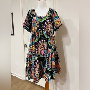 Uncle Frank Colorful Paisley Black Midi Dress